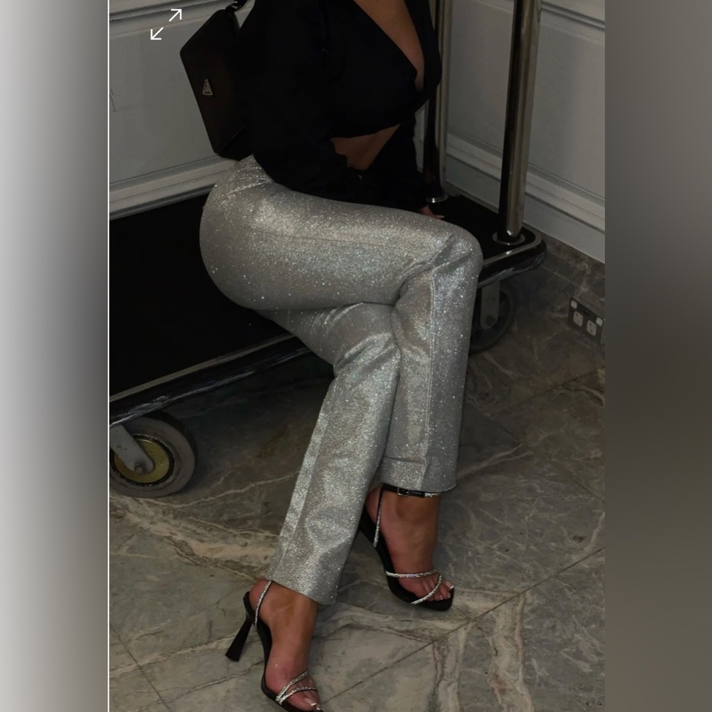 Silver Glitter High Waisted Straight Leg Pants